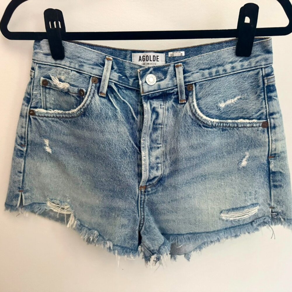 Agolde Blue Cutoff High Waisted Denim Shorts